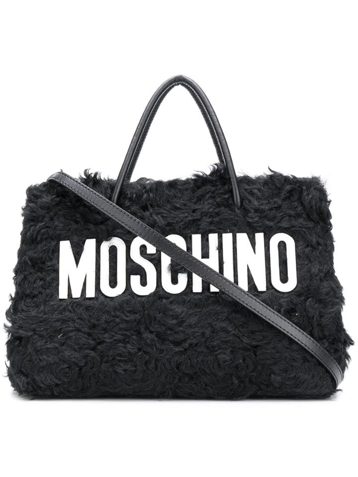 Moschino Branded Shearling Tote - Pink & Purple