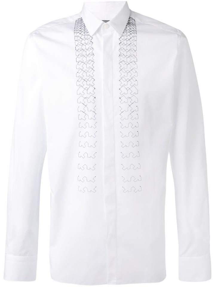 Lanvin Embroidered Stripe Detail Shirt, Men's, Size: 43, White, Cotton