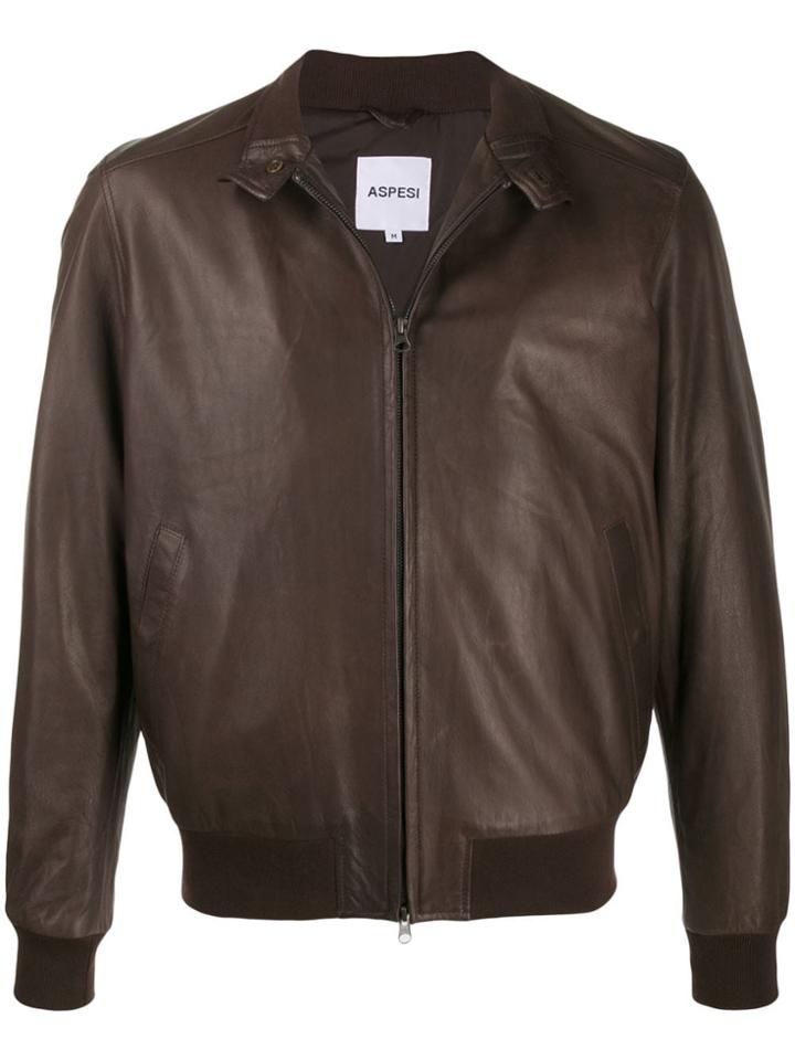 Aspesi Zipped Leather Jacket - Brown