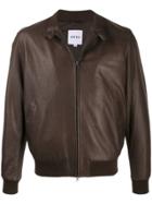 Aspesi Zipped Leather Jacket - Brown
