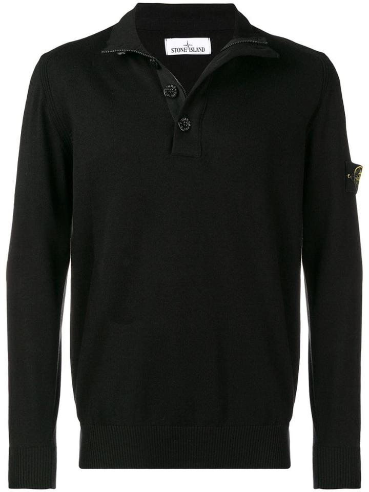 Stone Island V-neck Fitted Sweater - Black