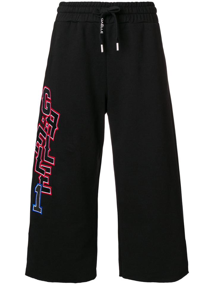 Gaelle Bonheur Logo Embroidered Cropped Trousers - Black