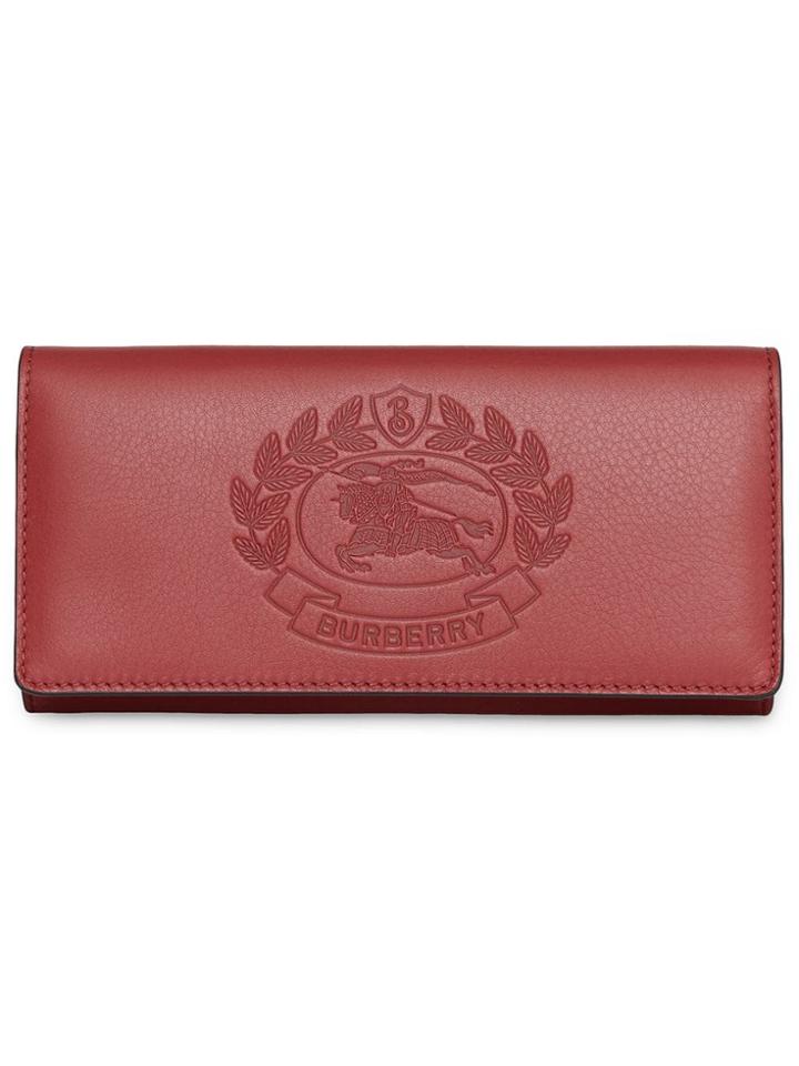Burberry Embossed Crest Two-tone Leather Continental Wallet - Red