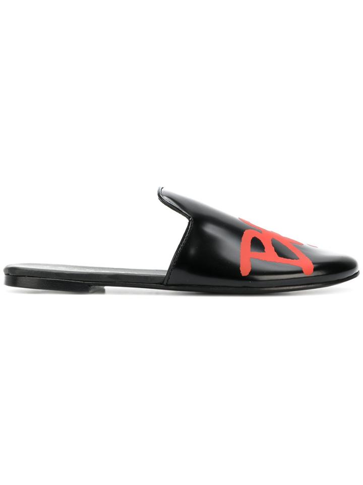 Joshua Sanders Bad Graffiti Print Flat Mules - Black