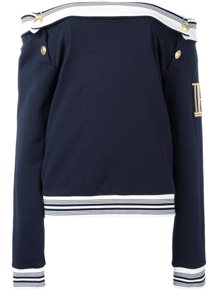 Pierre Balmain Off-shoulder Sweatshirt, Women's, Size: 40, Blue, Cotton