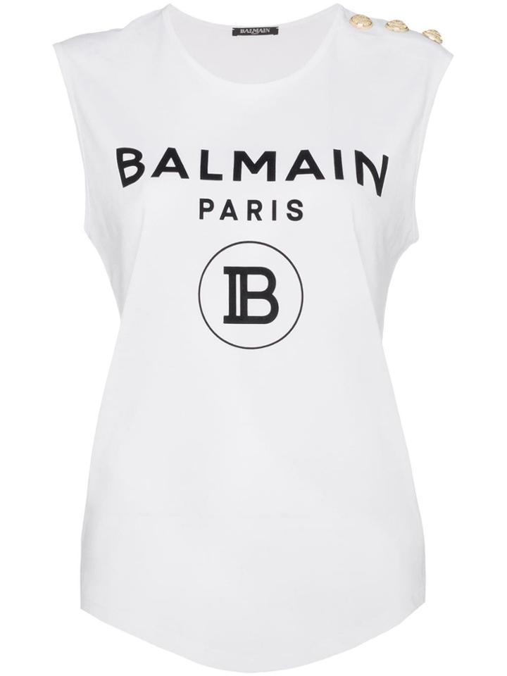 Balmain Logo Print Vest Top - White