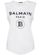 Balmain Logo Print Vest Top - White
