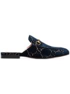 Gucci Gg Princetown Velvet Backless Loafers - Blue