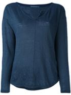 Transit - Front Slit Longsleeved Blouse - Women - Linen/flax/viscose - 3, Blue, Linen/flax/viscose