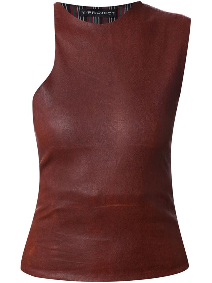 Y / Project Leather Top, Women's, Size: Medium, Brown, Lamb Skin