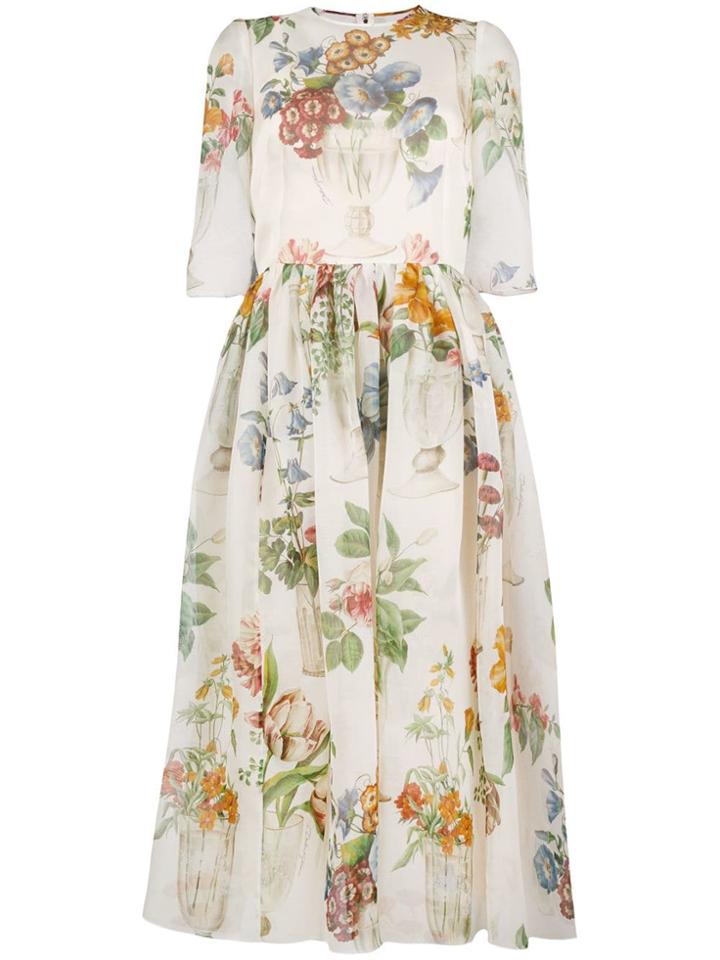 Dolce & Gabbana Floral Midi Dress - White