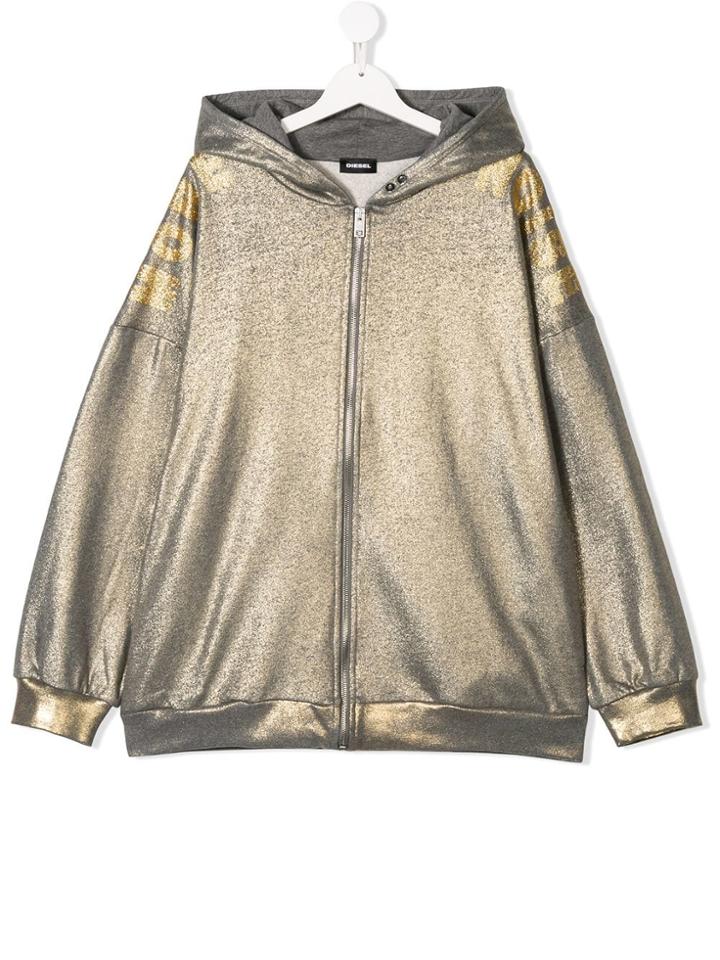 Diesel Kids Teen Metallic Logo Hoodie