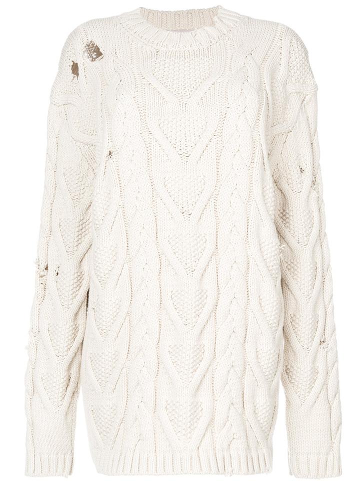 Palm Angels - Cable Knit Sweater - Women - Cotton/polyester - S, Nude/neutrals, Cotton/polyester