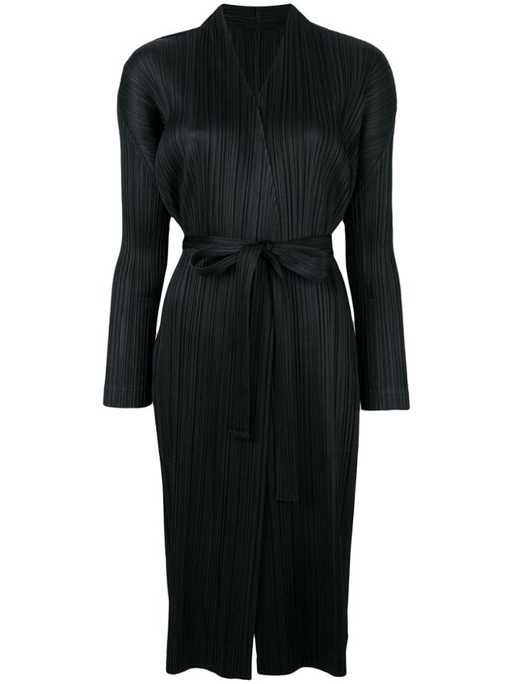 Pleats Please By Issey Miyake Long Belted Cardigan - Black