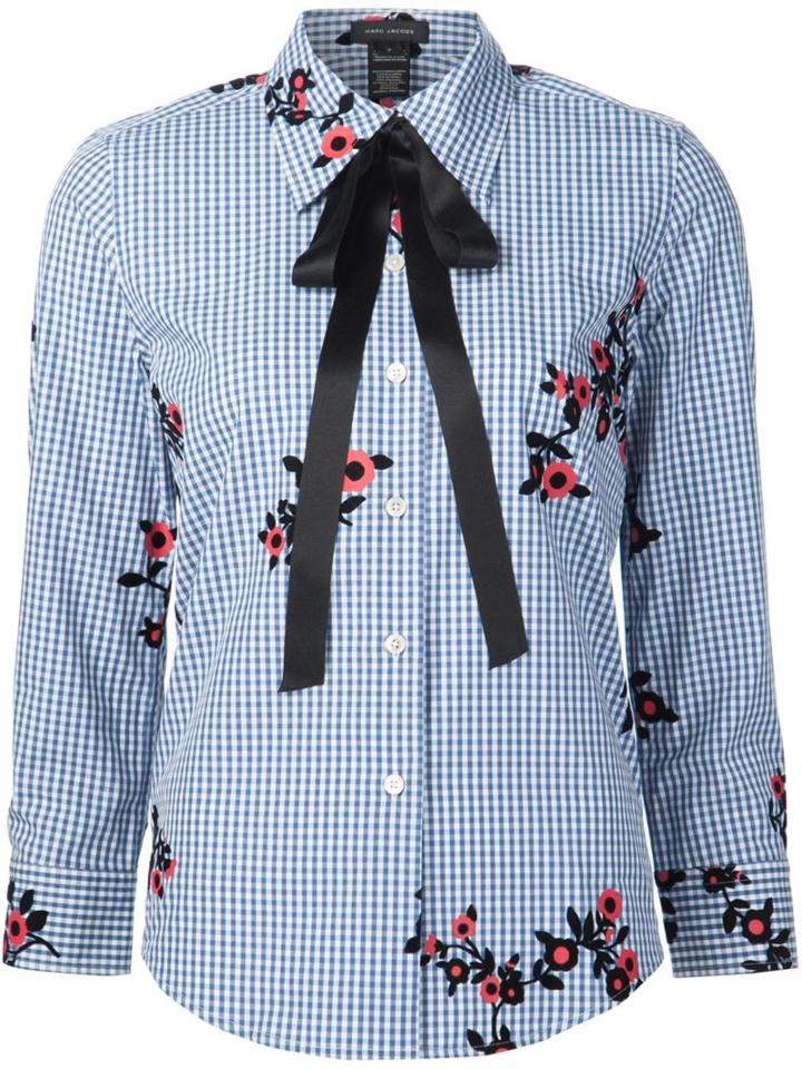 Marc Jacobs Floral Gingham Shirt, Women's, Size: 8, Blue, Cotton/nylon