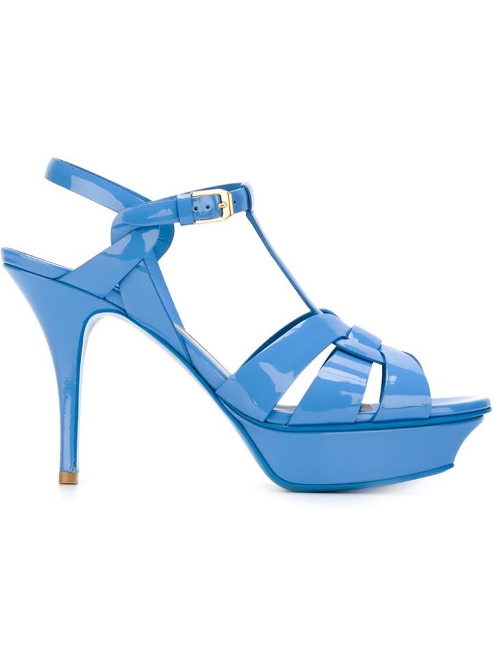 Saint Laurent Tribute Sandals, Women's, Size: 39, Blue, Patent Leather/leather