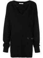 Tibi V-neck Slit Detail Sweater - Black