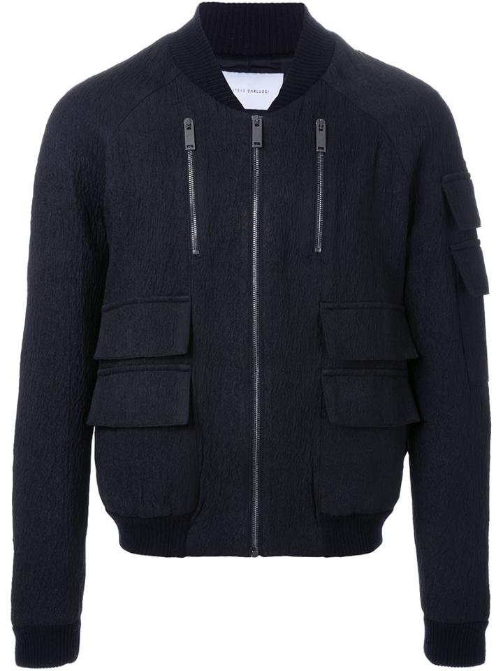 Strateas Carlucci Ticket Pocket Bomber Jacket, Men's, Size: Small, Black, Silk
