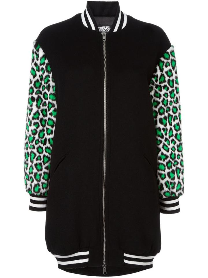 Jeremy Scott Leopard Sleeves Bomber Jacket, Women's, Size: 40, Black, Polyester/wool/polyacrylic