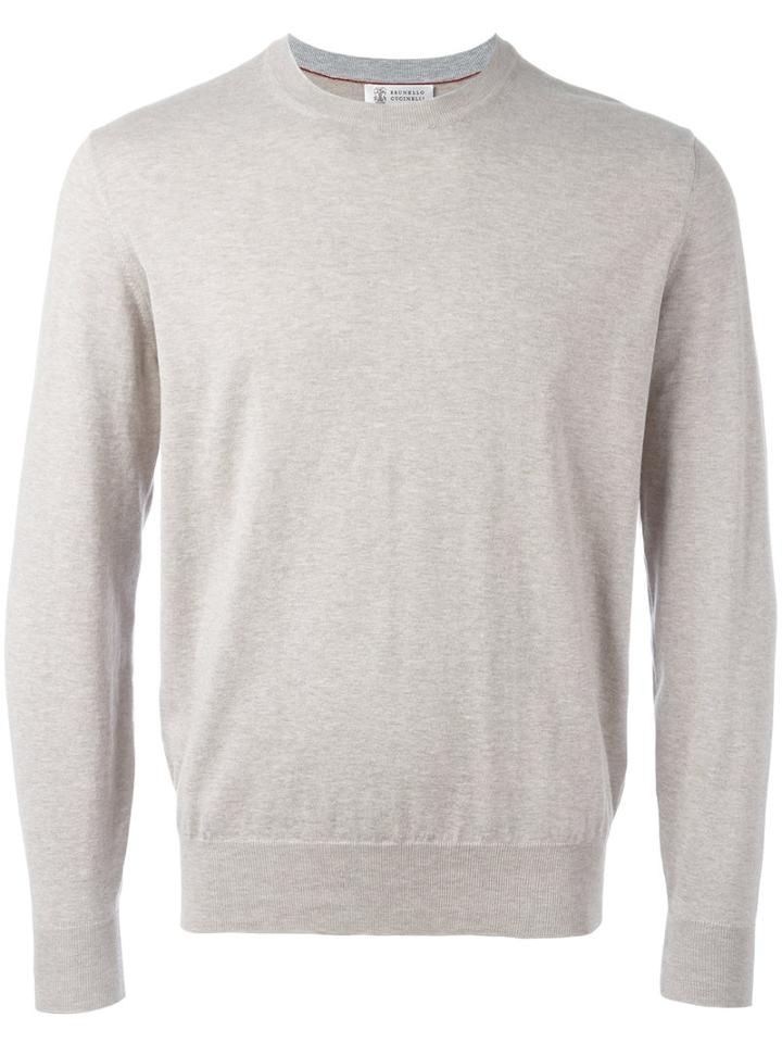 Brunello Cucinelli Ribbed Trim Sweatshirt, Men's, Size: 56, Nude/neutrals, Cotton