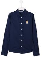 Moschino Kids Logo Patch Button-up Shirt - Blue