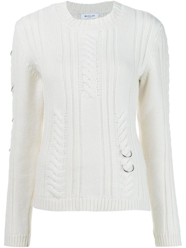 Mugler Metallic Rings Details Pullover, Women's, Size: Large, White, Cashmere/wool/brass