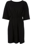 Mm6 Maison Margiela Gathered Detail Shortsleeved Dress, Women's, Size: 44, Black, Polyester/viscose
