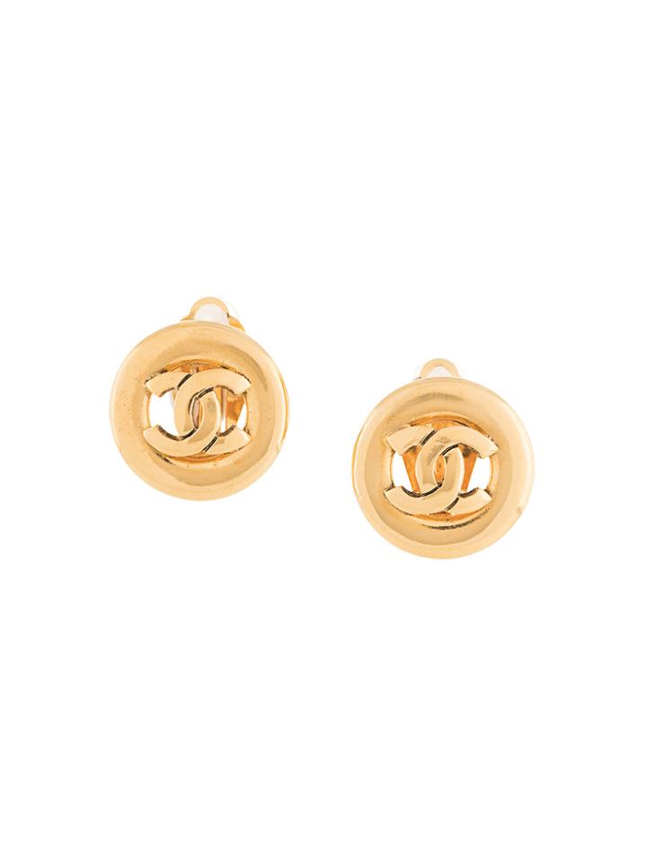 Chanel Vintage Cc Cut Out Earrings - Metallic