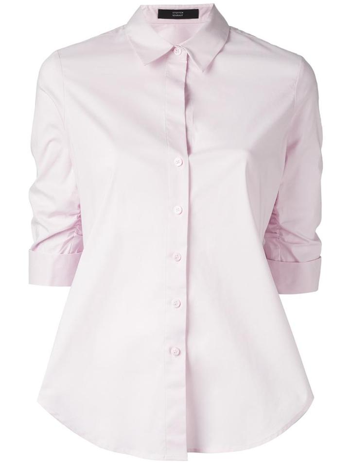 Steffen Schraut Gathered Three-quarters Sleeve Shirt, Women's, Size: 40, Pink/purple, Cotton/polyester/spandex/elastane