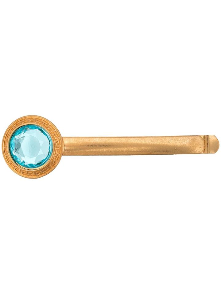 Versace Turquoise Crystal Hair Clip - Gold