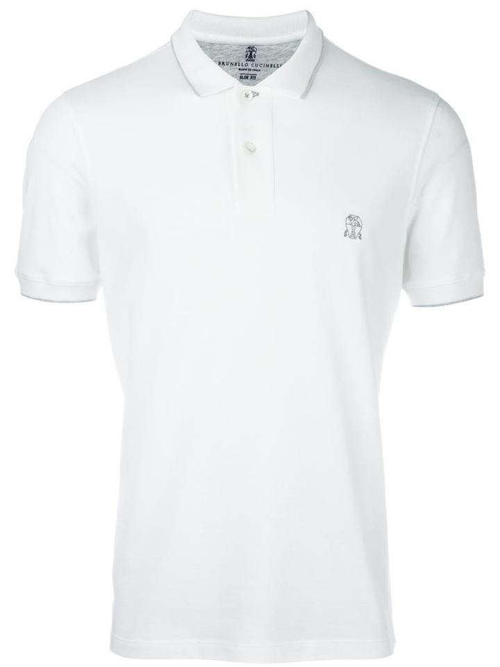 Brunello Cucinelli Logo Embroidered Polo Shirt, Men's, Size: Xxxl, White, Cotton