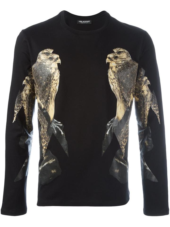 Neil Barrett Bird Print Sweatshirt, Men's, Size: Xxl, Black, Cotton