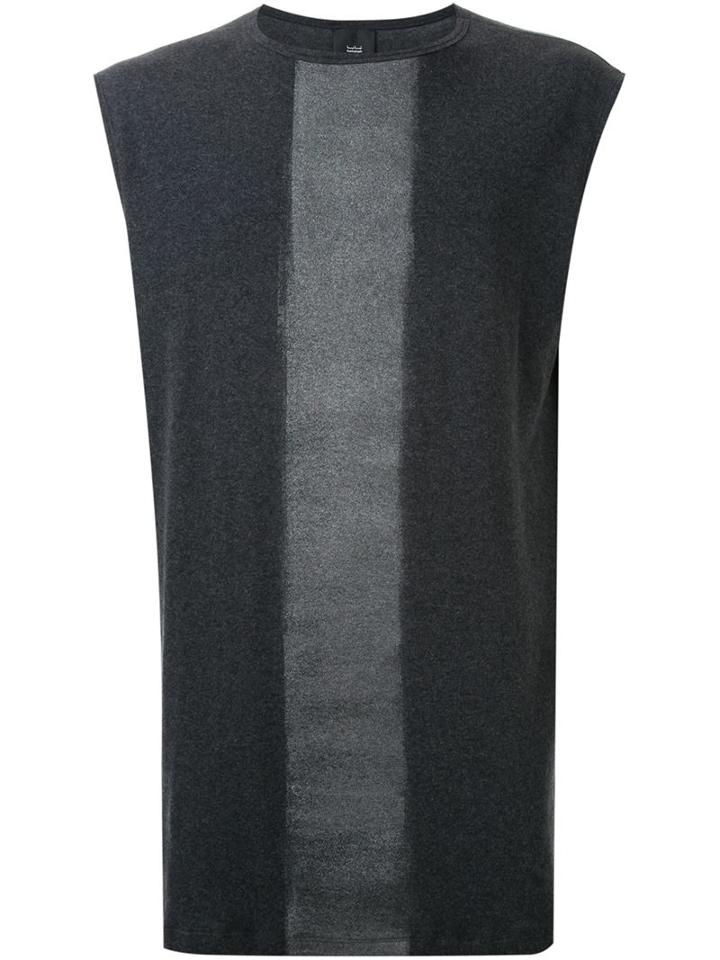 Thamanyah Printed Front Sleeveless T-shirt, Men's, Size: Medium, Grey, Cotton