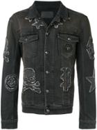 Philipp Plein Skull And Logo Patch Denim Jacket - Black