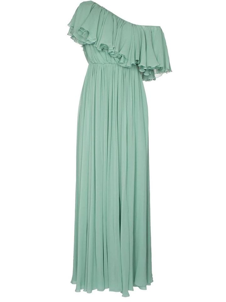 Giambattista Valli One Shoulder Ruffle Silk Gown - Green