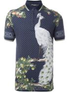 Dolce & Gabbana Peacock Print Polo Shirt, Men's, Size: 50, Blue, Cotton