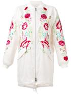 P.a.r.o.s.h. Embroidered Floral Zip-up Coat, Women's, Size: Medium, Nude/neutrals, Polyester