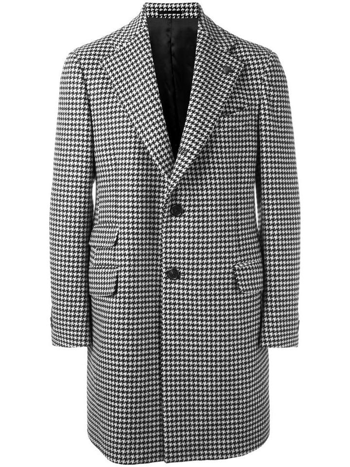 Gabriele Pasini Houndstooth Pattern Coat, Men's, Size: 48, Black, Wool/viscose/cupro