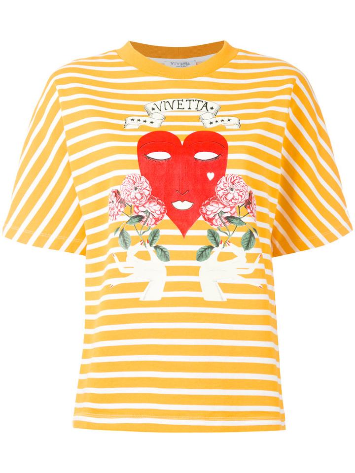 Vivetta Striped Print T-shirt, Women's, Size: 40, Yellow/orange, Cotton