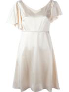 Saint Laurent Flared Slit Detail Dress, Women's, Size: 40, Nude/neutrals, Silk