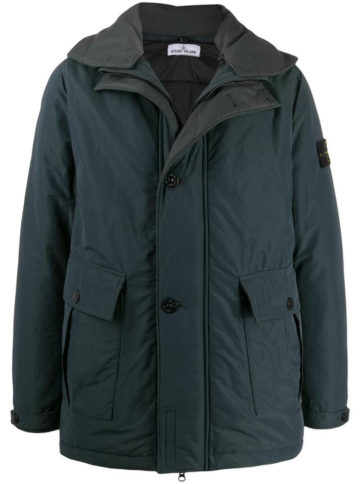 Stone Island Logo Patch Parka - Blue