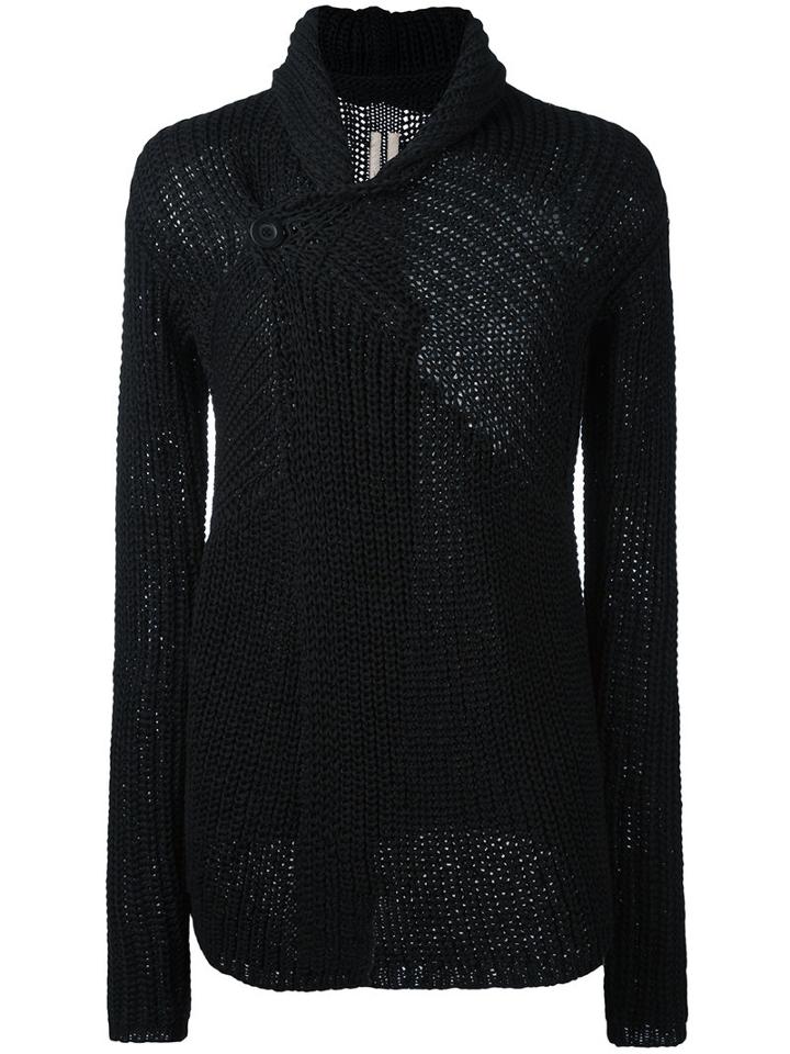 Rick Owens Cowl Neck Cardigan, Men's, Size: 52, Black, Cotton