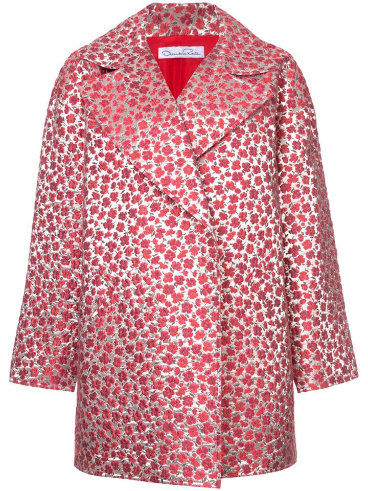 Oscar De La Renta Metallic Floral Drop Shoulder Coat