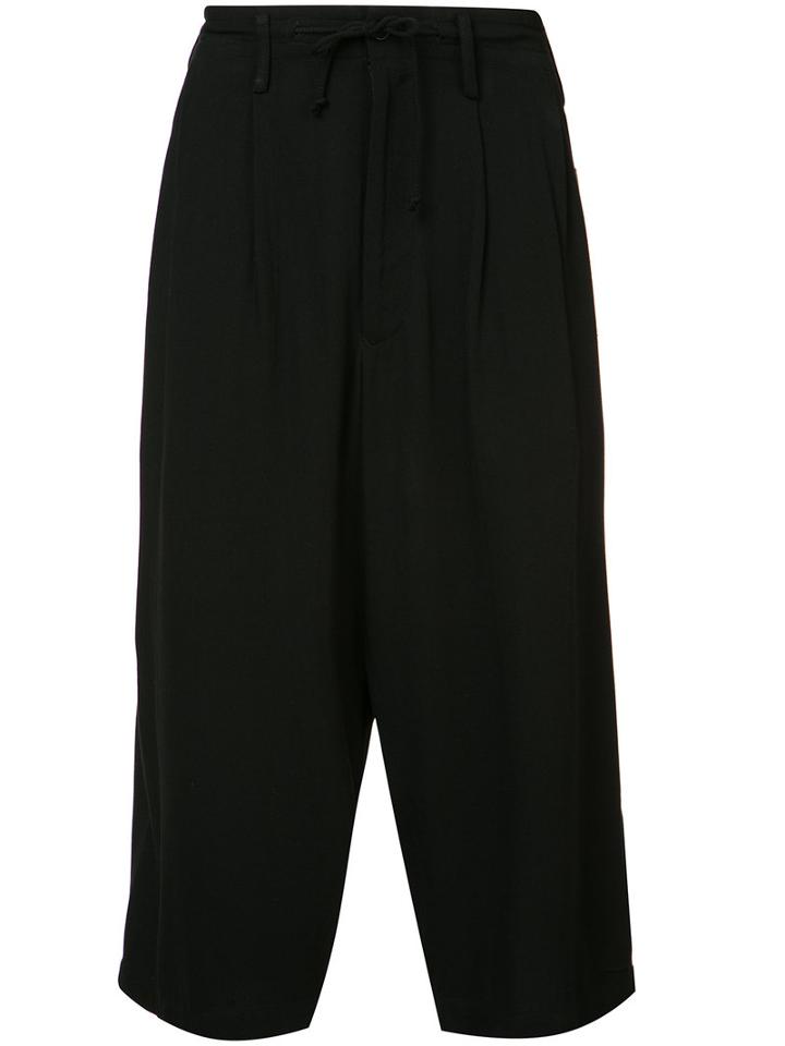 Yohji Yamamoto - Drawstring Cropped Trousers - Men - Rayon - 2, Black, Rayon
