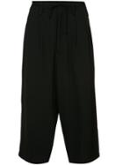 Yohji Yamamoto - Drawstring Cropped Trousers - Men - Rayon - 2, Black, Rayon