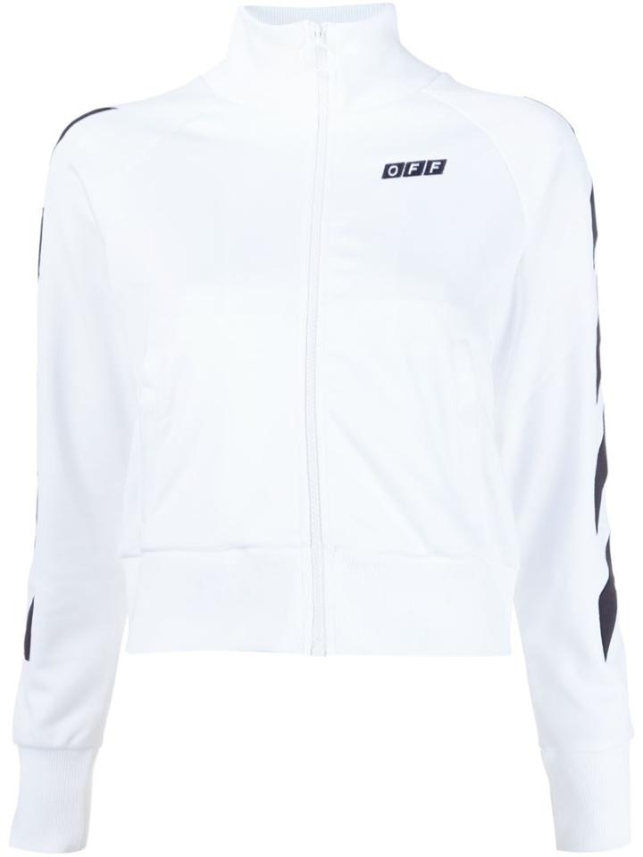 Off-white Striped Sleeve Zip Cardigan