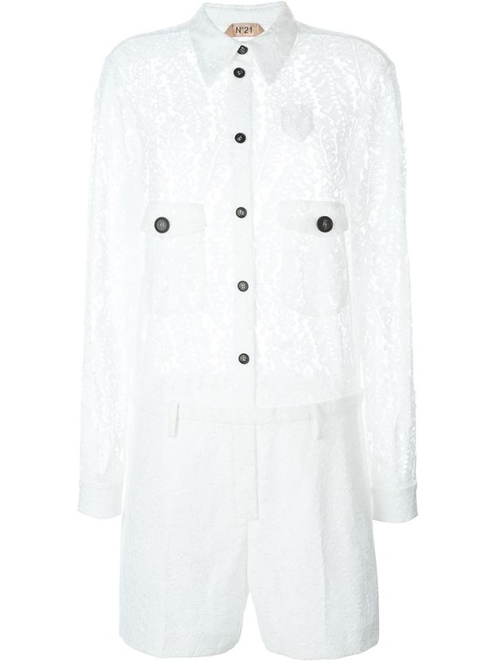 No21 Floral Lace Playsuit, Women's, Size: 40, White, Cotton/viscose/polyamide/cupro