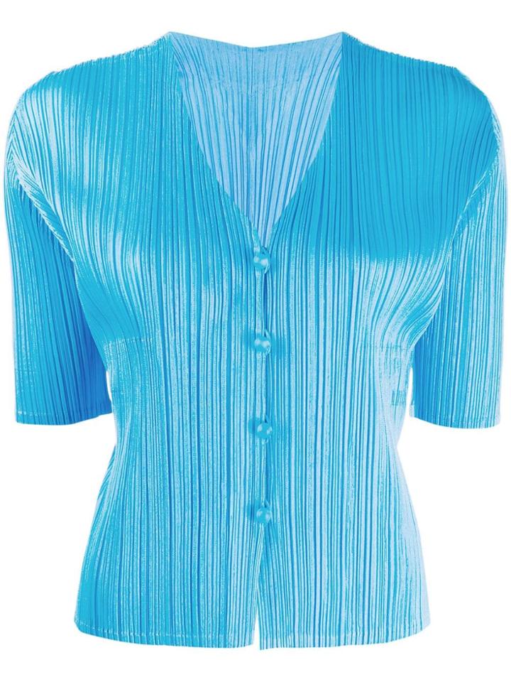 Pleats Please By Issey Miyake Short-sleeved Pleated Cardigan - Blue
