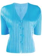 Pleats Please By Issey Miyake Short-sleeved Pleated Cardigan - Blue