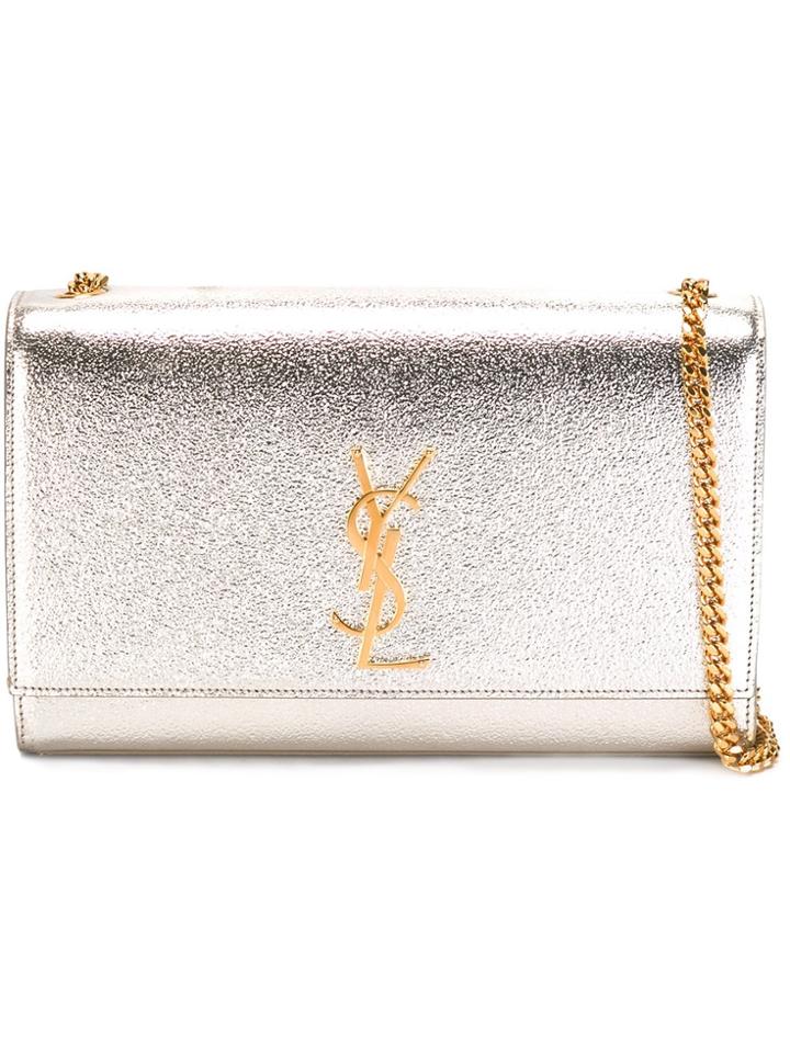 Saint Laurent Medium 'monogram' Shoulder Bag - Metallic